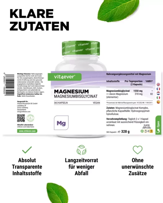 Vit4ever <br>Bisglicinato di magnesio - 365 capsule - immagine 2