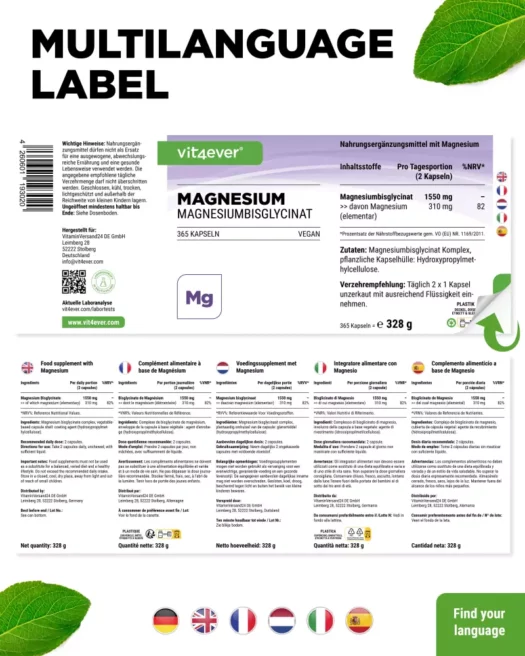 Vit4ever <br>Bisglicinato di magnesio - 365 capsule - immagine 3