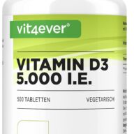 Vit4ever Vitamin D3 Depot 5000 I.E. – 500 Tabletten – Vorderseite