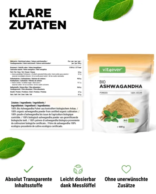 Vit4ever <br>Ashwagandha biologique - 600 g – Image 2