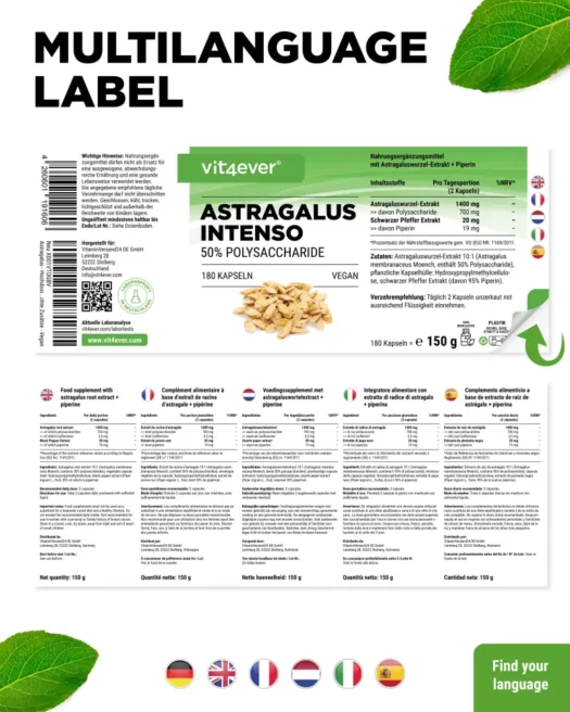 Vit4ever <br>Astragalus Intenso - 180 cápsulas - Imagen 3
