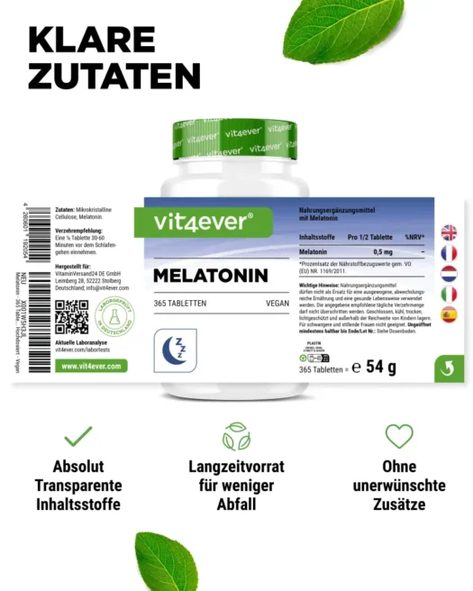 Vit4ever <br>Melatonine - 365 tabletten - Afbeelding 2
