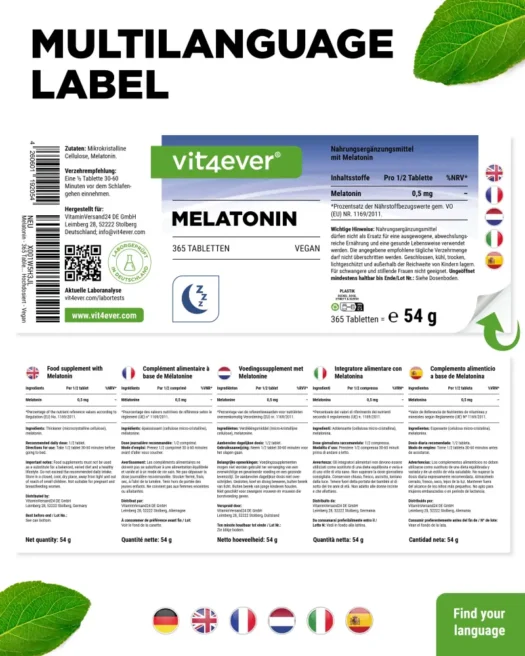 Vit4ever <br>Melatonine - 365 tabletten - Afbeelding 3