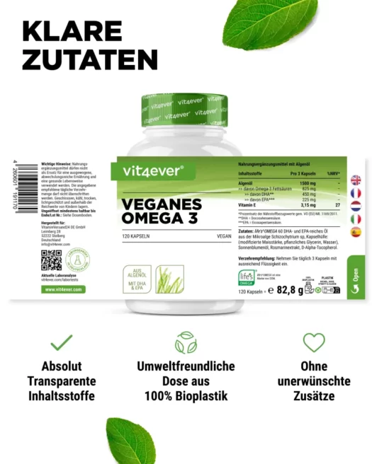 Vit4ever <br>Omega 3 vegan algae oil - 120 capsules - Image 2