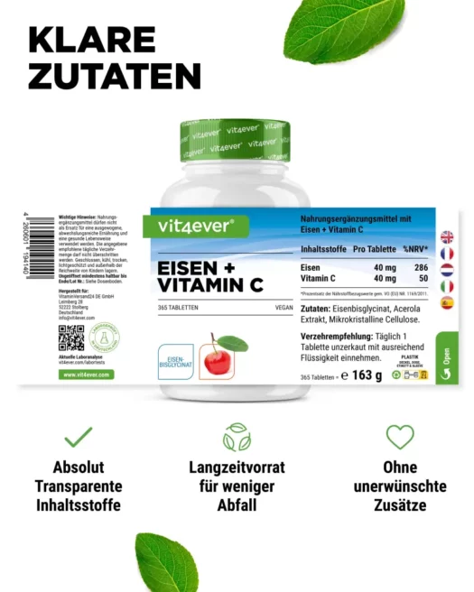 Vit4ever <br>Hierro + Vitamina C - 365 comprimidos - Imagen 2