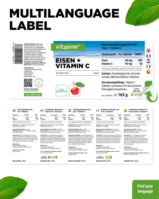 Vit4ever <br>Hierro + Vitamina C - 365 comprimidos - Imagen 3