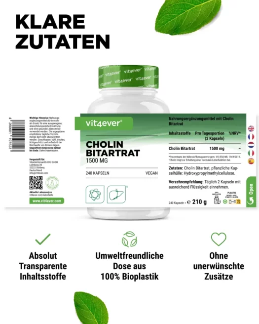 Vit4ever <br>Bitartrato de colina - 240 cápsulas - Imagen 2