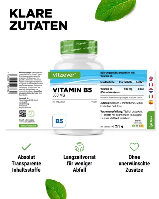 Vit4ever <br>Vitamine B5 - 365 tabletten - Afbeelding 2
