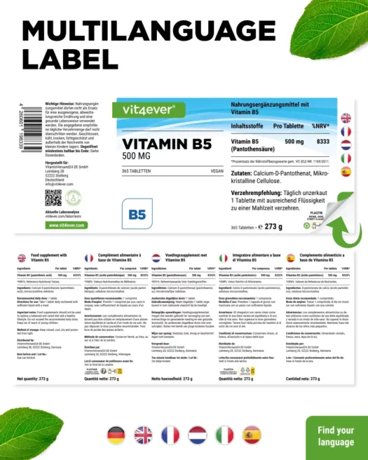 Vit4ever <br>Vitamine B5 - 365 tabletten - Afbeelding 3