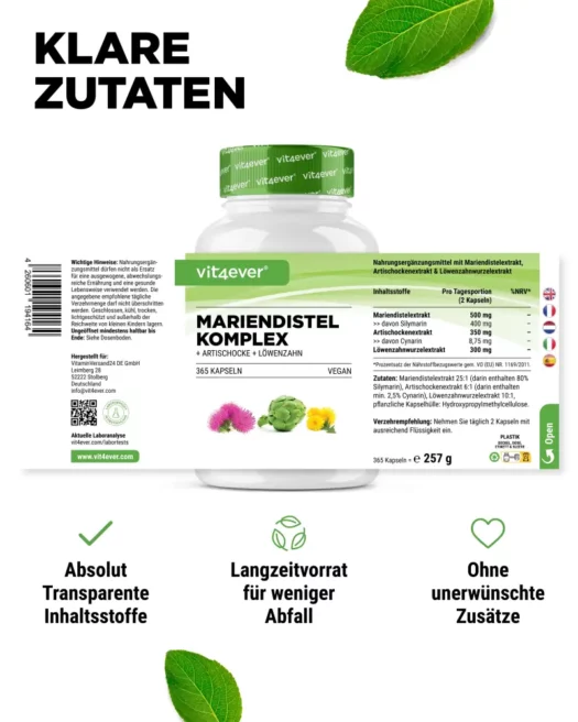 Vit4ever <br>Mariendistel Komplex - 365 Kapseln – Bild 2