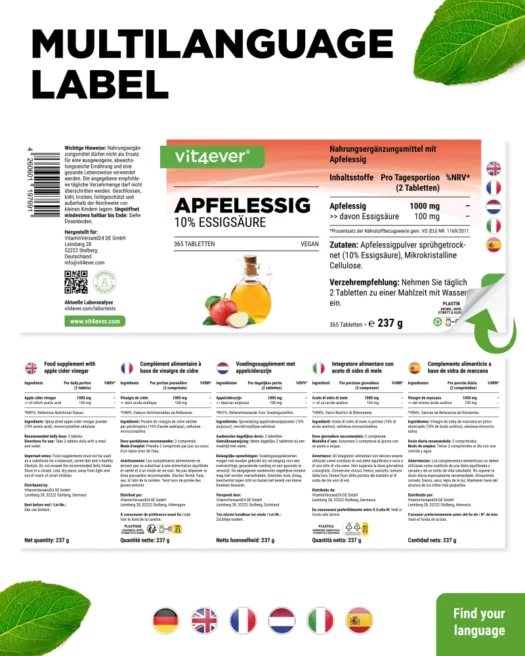 Vit4ever <br>Apple cider vinegar - 365 tablets - Image 3