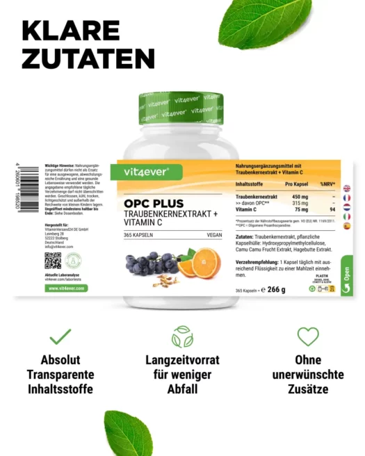 Vit4ever <br>OPC + Vitamine C - 365 capsules - Afbeelding 2