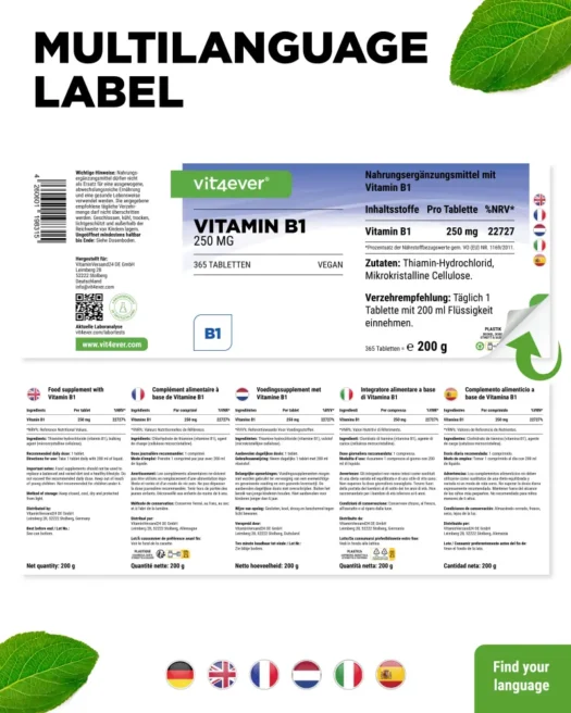 Vit4ever <br>Vitamina B1 - 365 comprimidos - Imagen 3