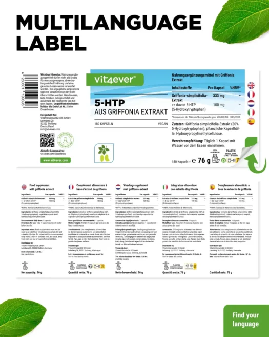 Vit4ever <br>5-HTP - 100 mg - 180 capsule - immagine 3