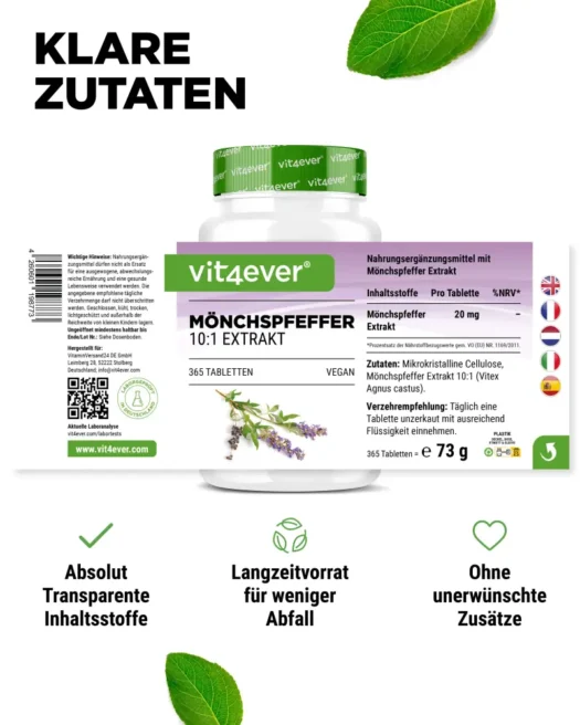 Vit4ever <br>Estratto di pepe di monaco 10:1 - 365 compresse - immagine 2