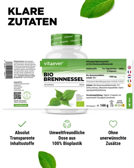 Vit4ever <br>Biologisch brandnetelextract - 240 capsules - Afbeelding 2