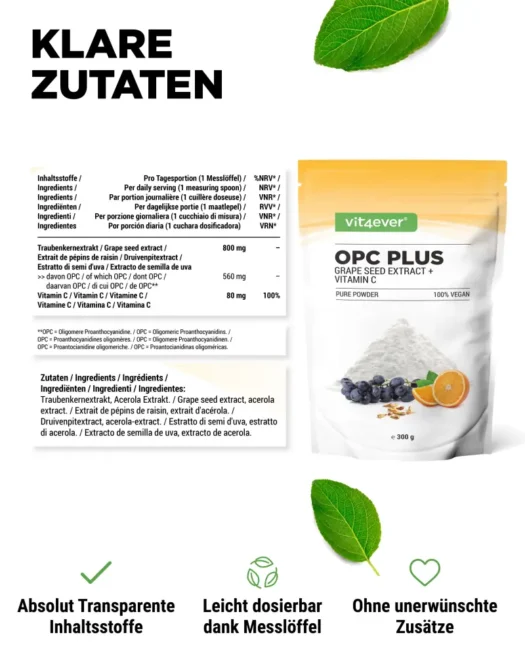 Vit4ever <br>OPC Druivenpitextract + Vitamine C - 300 g - Afbeelding 2