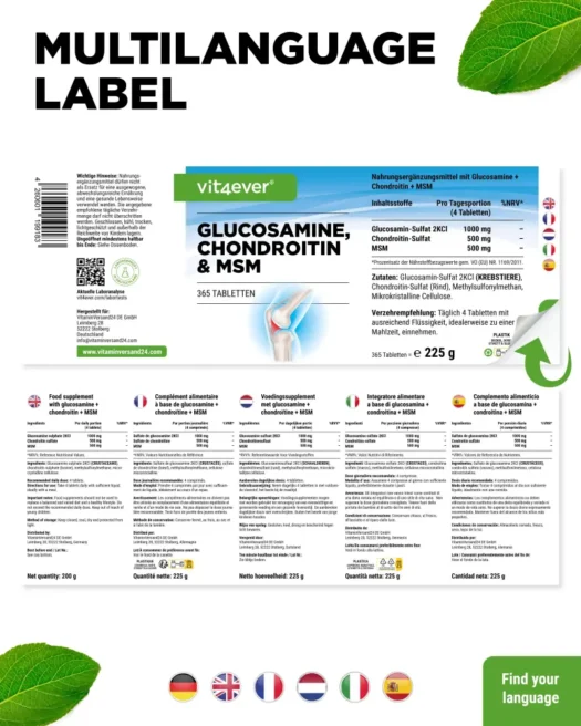 Vit4ever <br>Glucosamina + Condroitina + MSM - 365 compresse - immagine 3