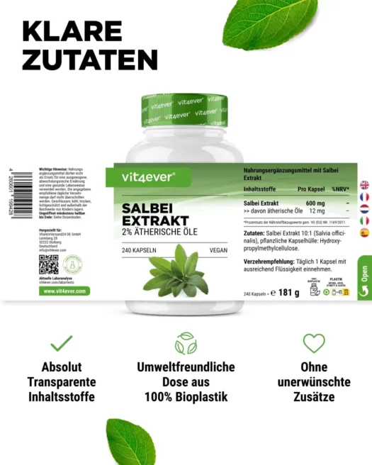 Vit4ever <br>Salie-extract - 240 capsules - Afbeelding 2