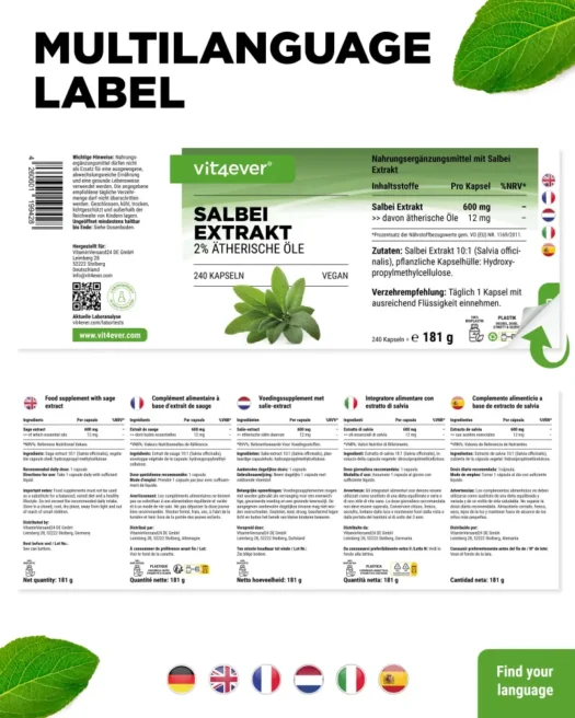 Vit4ever <br>Salie-extract - 240 capsules - Afbeelding 3