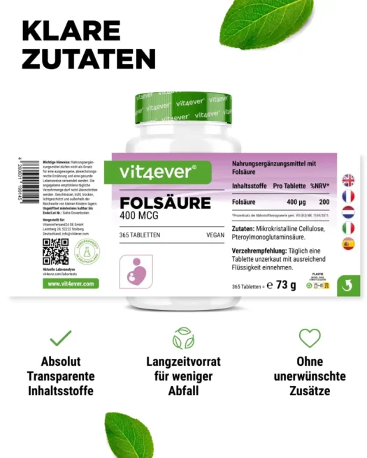 Vit4ever <br>Foliumzuur - 365 tabletten - Afbeelding 2