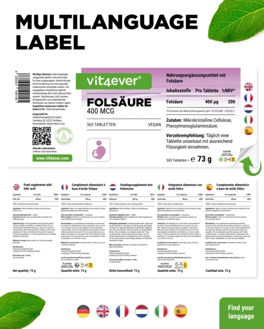 Vit4ever <br>Foliumzuur - 365 tabletten - Afbeelding 3