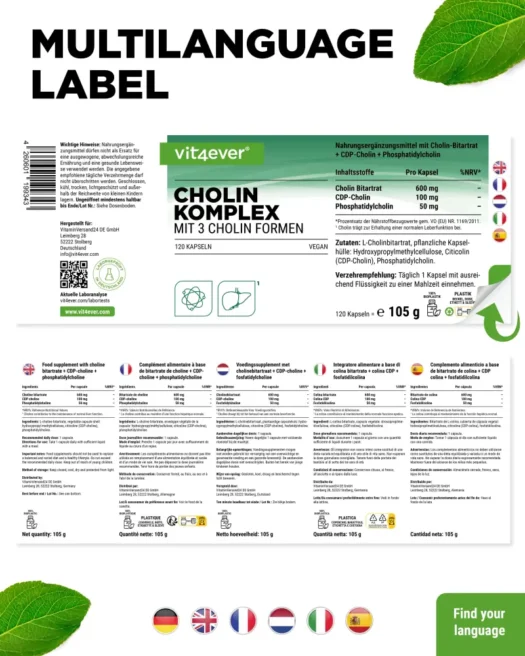 Vit4ever <br>Cholin Komplex - 120 Kapseln – Bild 3