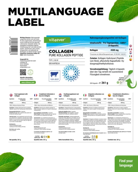 Vit4ever <br>Collageenpeptiden - 300 capsules - Afbeelding 3