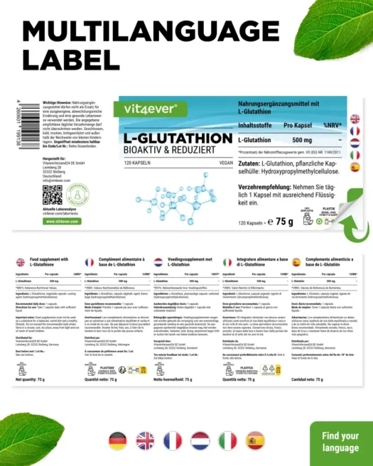 Vit4ever <br>L-Glutathion - 120 capsules - Afbeelding 3