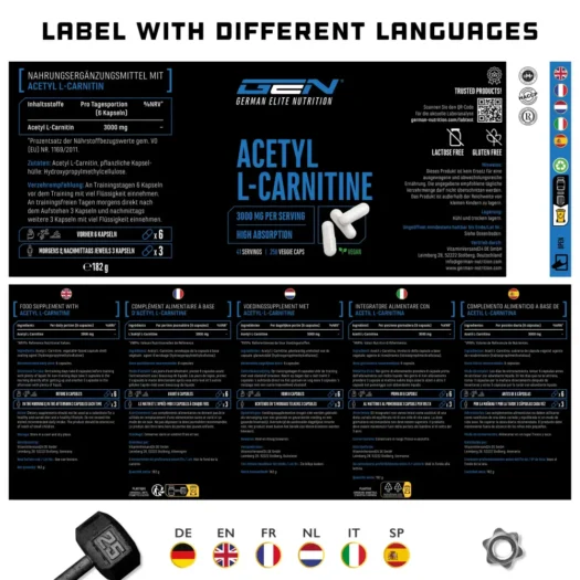 GEN <br>Acetyl-L-Carnitine - 250 capsules - Afbeelding 4