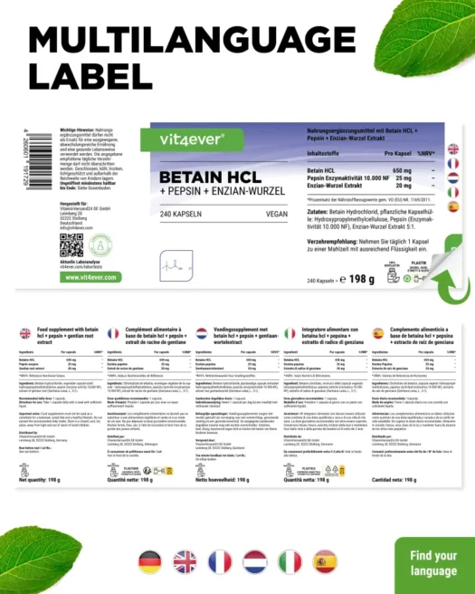 Vit4ever <br>Betaine HCL - 240 capsules - Image 3