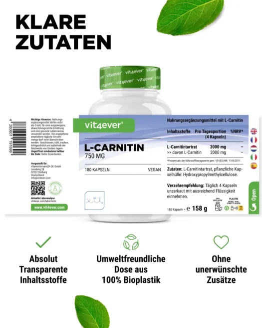 Vit4ever <br>L-Carnitina - 180 capsule - immagine 2