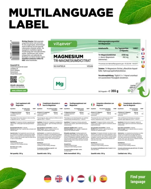 Vit4ever <br>Tri-Magnesiumdicitrat - 365 Kapseln – Bild 3