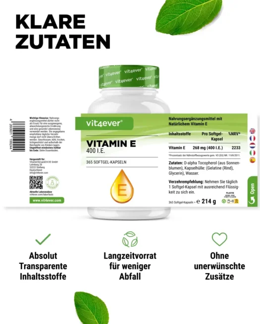Vit4ever <br>Vitamine E 400 I.U. - 365 capsules - Afbeelding 2