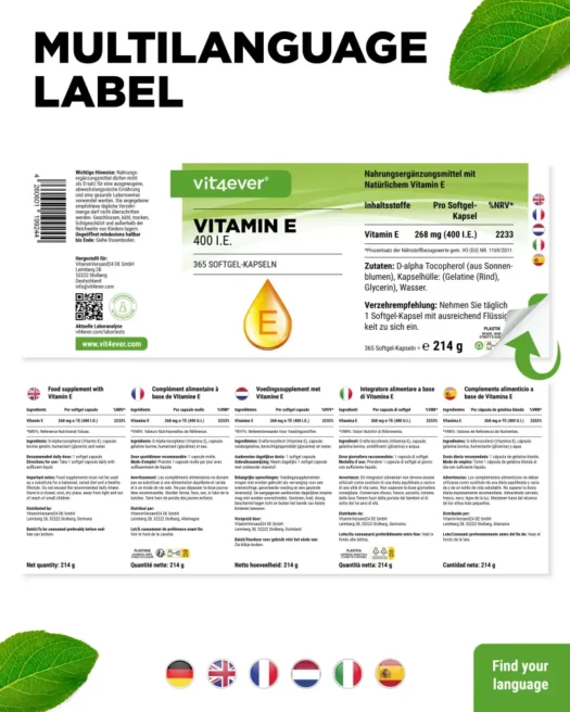 Vit4ever <br>Vitamine E 400 I.U. - 365 capsules - Afbeelding 3