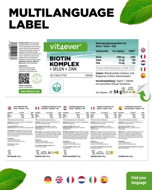Vit4ever <br>Biotine + selenium + zink - 365 tabletten - Afbeelding 3
