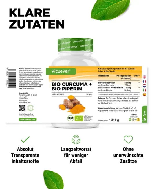 Vit4ever <br>Bio Curcuma - 365 Kapseln – Bild 2