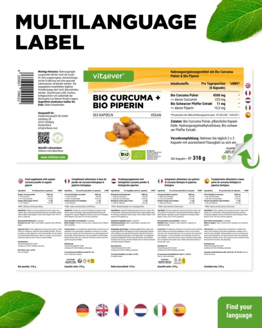 Vit4ever <br>Bio Curcuma - 365 Kapseln – Bild 3