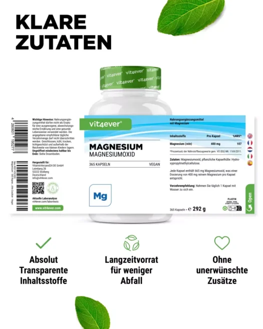 Vit4ever <br>Magnesiumoxide - 365 capsules - Afbeelding 2