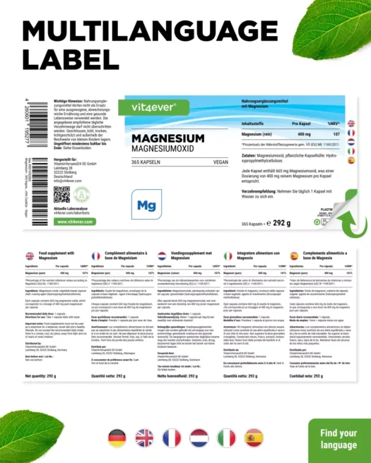 Vit4ever <br>Magnesiumoxide - 365 capsules - Afbeelding 3