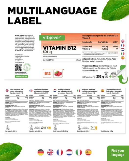 Vit4ever <br>Vitamine B12 - 365 comprimés à sucer - différentes variétés – Image 3