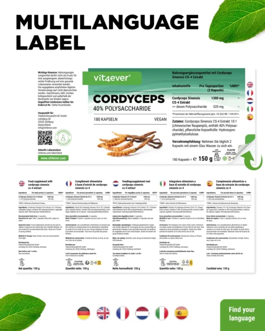 Vit4ever <br>Cordyceps Intenso Extracto - 180 cápsulas - Imagen 3