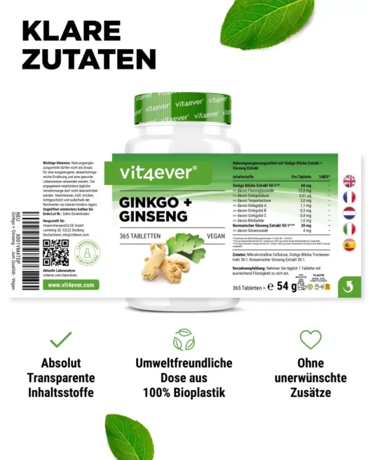 Vit4ever <br>Ginkgo + Ginseng - 365 comprimidos - Imagen 2