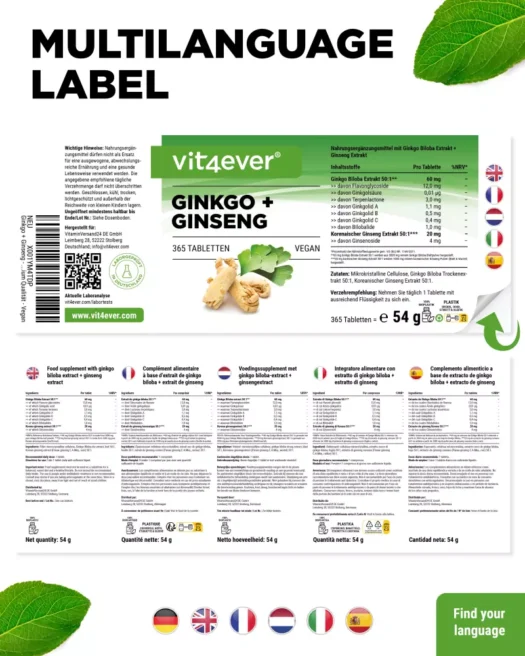 Vit4ever <br>Ginkgo + Ginseng - 365 comprimidos - Imagen 3