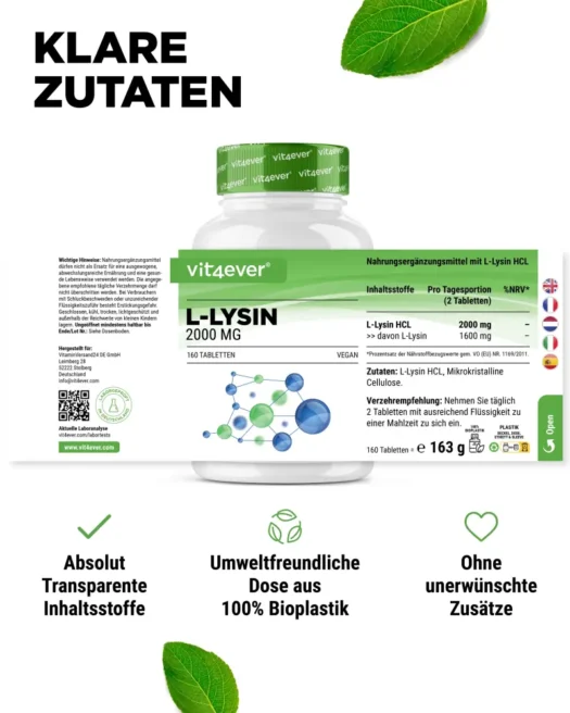 Vit4ever <br>L-lysine - 160 tabletten - Afbeelding 2