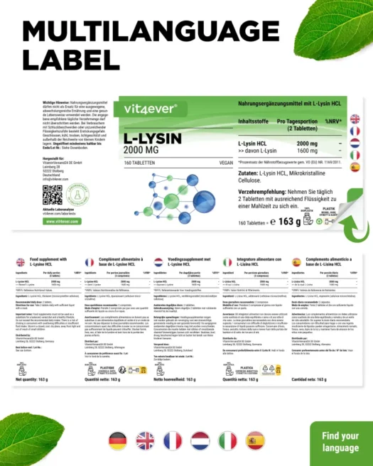 Vit4ever <br>L-lysine - 160 tabletten - Afbeelding 3