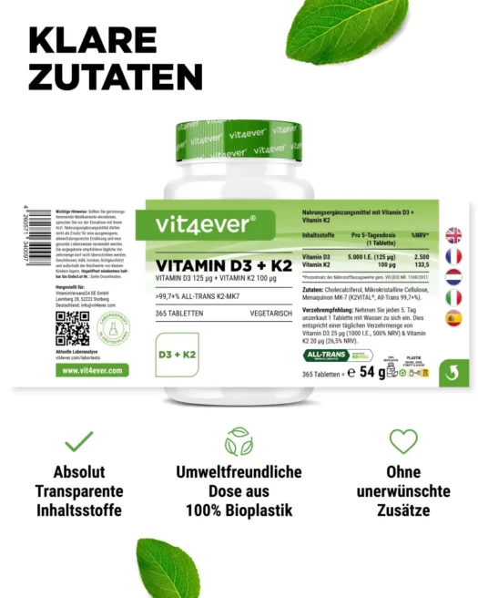 Vit4ever <br>Vitamina D3 5000 U.I. + K2 - varias cantidades (Kopie) - Imagen 2