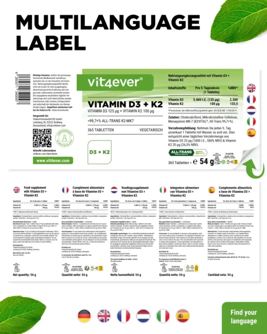 Vit4ever <br>Vitamina D3 5000 U.I. + K2 - varias cantidades (Kopie) - Imagen 3