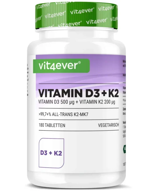 Vit4ever <br>Vitamin D3 20000 I.E. + K2 - 180 Tabletten