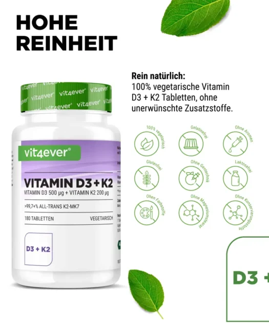 Vit4ever <br>Vitamin D3 20000 I.E. + K2 - 180 Tabletten – Bild 4
